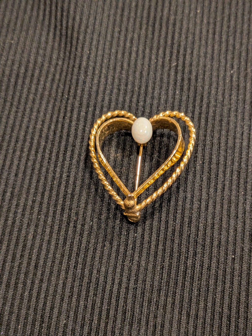 B#5: Vintage Gold Heart Stick Pin with White Faux Opal Accent
